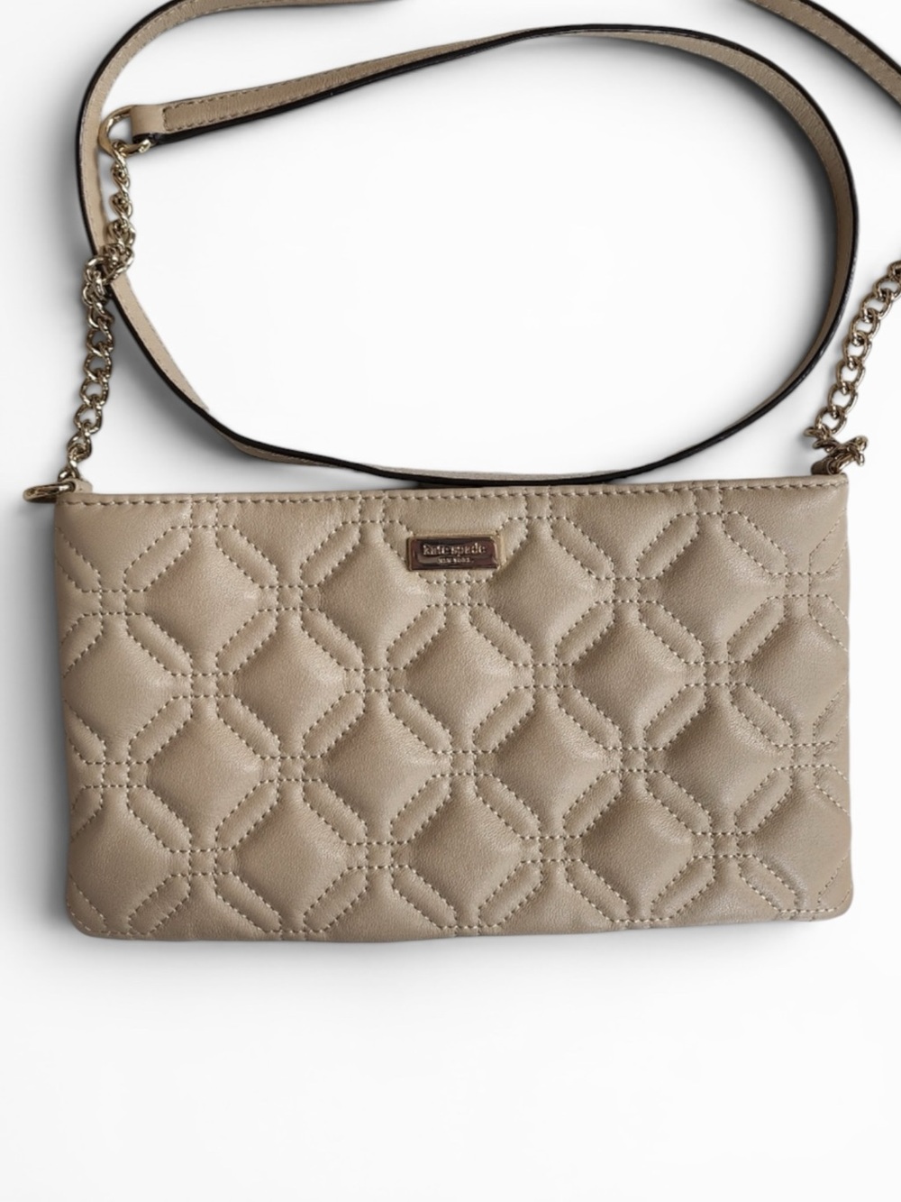 Kate Spade Astor Court Presley Beige Quilted Leather Crossbody Bag